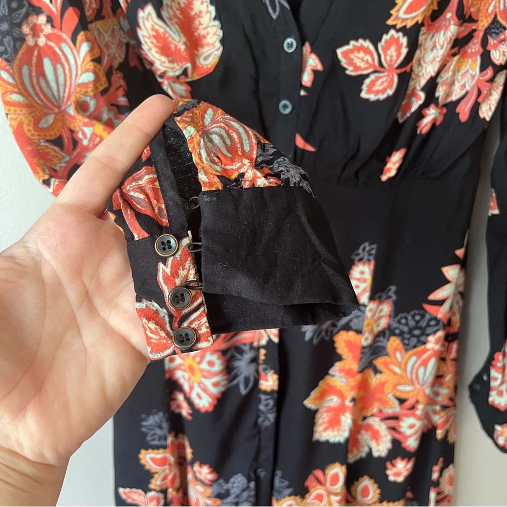 Free People Black Floral Long Sleeve Midi Dress - Picture 4 of 11